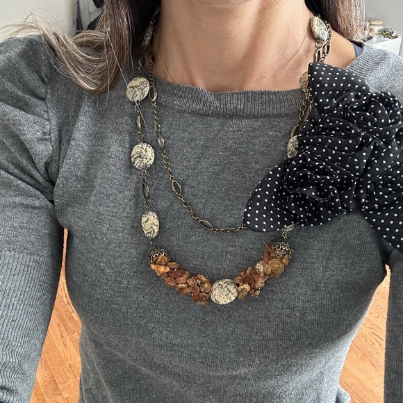 Georguose versatile sweater necklace w. Real Amber Stones - Picture 2 of 9